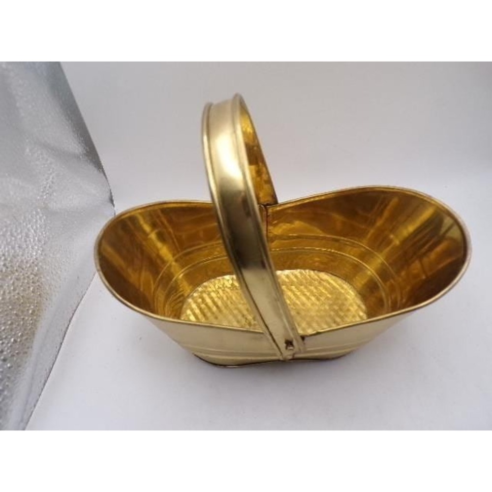 Hosley Solid Brass Oval Basket Moveable Handle Textured Base Vintage 1992 India